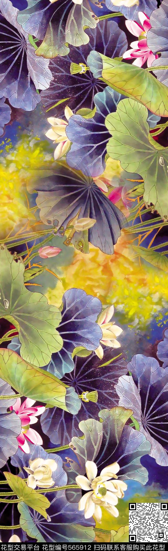 手绘中国风国画数码印花华亿平台下载（图片编号: 565912） - 瓦栏（Walan）