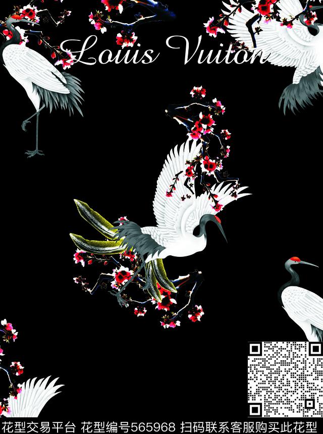 中国风丹顶鹤小梅花数码印花华亿平台下载（图片编号: 565968） - 瓦栏（Walan）