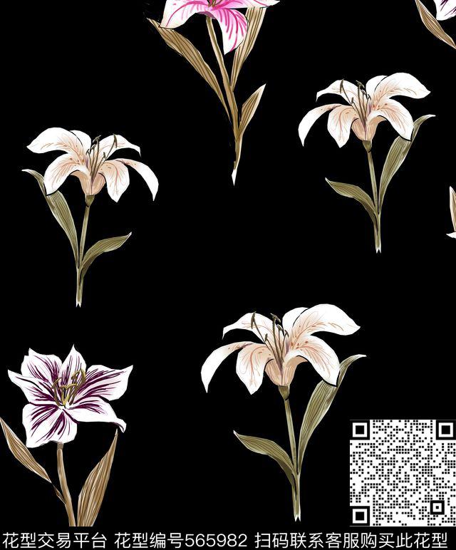 百合花大牌复古传统印花华亿平台下载（图片编号: 565982） - 瓦栏（Walan）