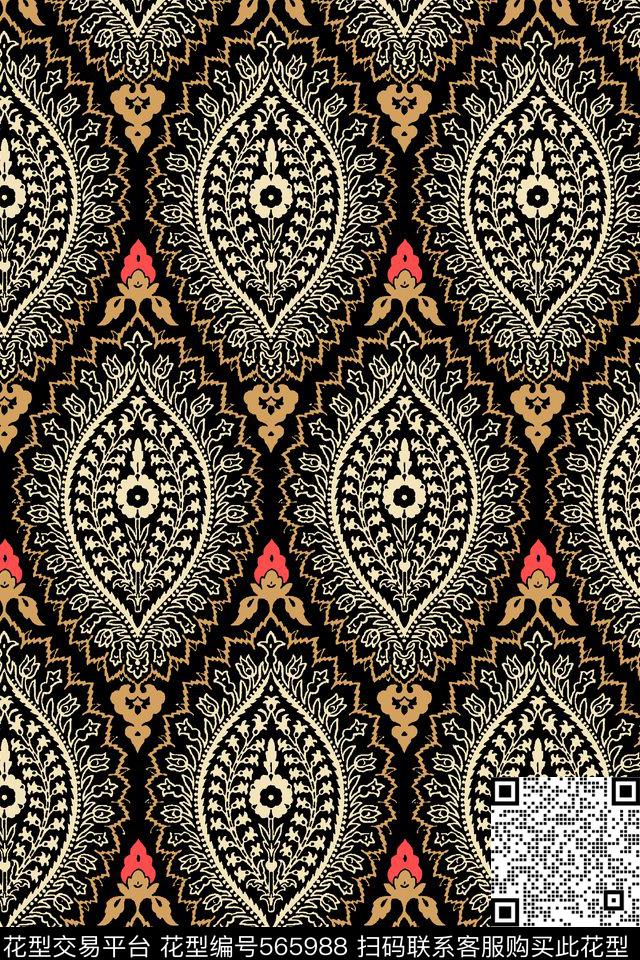 男装家纺卷草花传统印花华亿平台下载（图片编号: 565988） - 瓦栏（Walan）