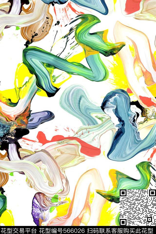 抽象肌理炫彩数码印花华亿平台下载（图片编号: 566026） - 瓦栏（Walan）