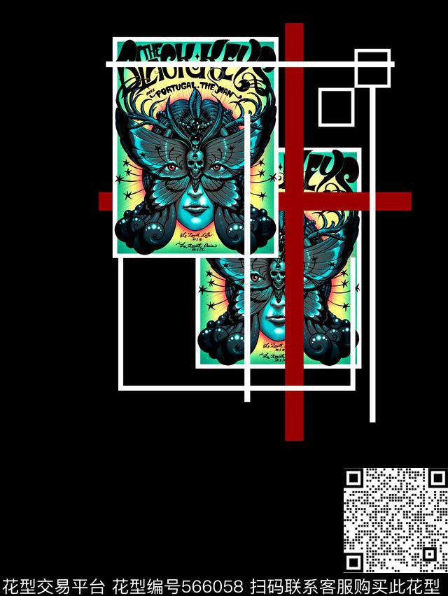 欧美大牌风格人物蝴蝶Just数码印花华亿平台下载（图片编号: 566058） - 瓦栏（Walan）