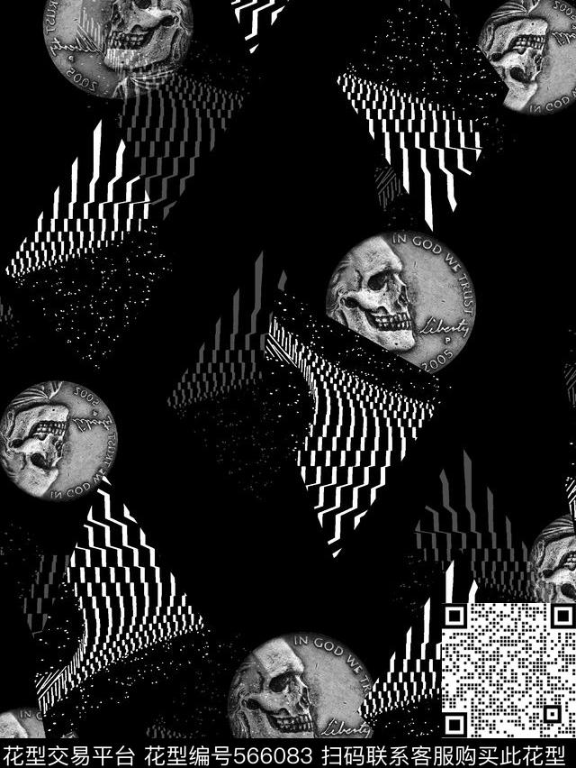 抽象男装图案几何纹理复古骷髅币数码印花华亿平台下载（图片编号: 566083） - 瓦栏（Walan）