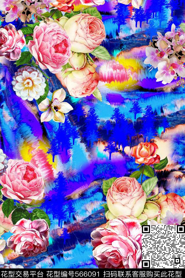 女装潮流时尚大牌复古花卉数码印花华亿平台下载（图片编号: 566091） - 瓦栏（Walan）