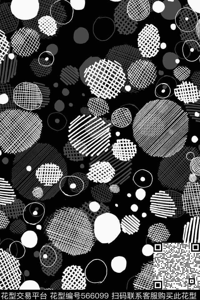 服装面料华亿平台手绘黑白几何图形休闲时尚抽象几何简约素雅传统印花华亿平台下载（图片编号: 566099） - 瓦栏（Walan）