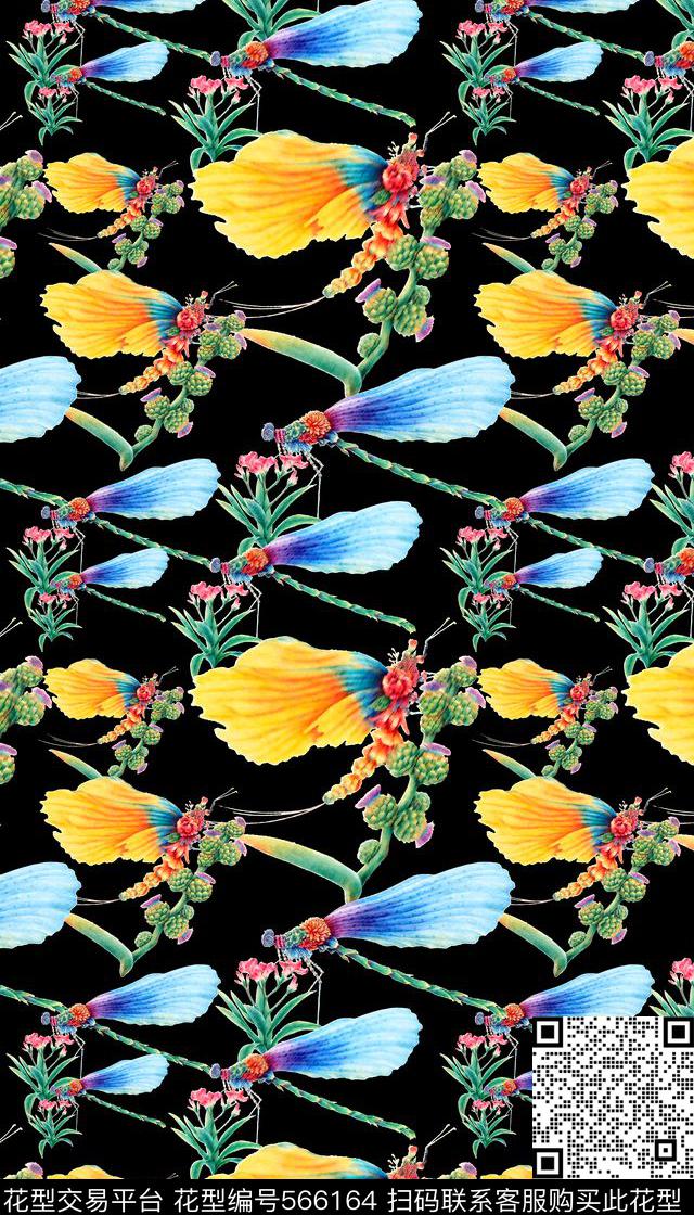 动物花上蝴蝶多彩蜻蜓手绘艺术数码印花华亿平台下载（图片编号: 566164） - 瓦栏（Walan）