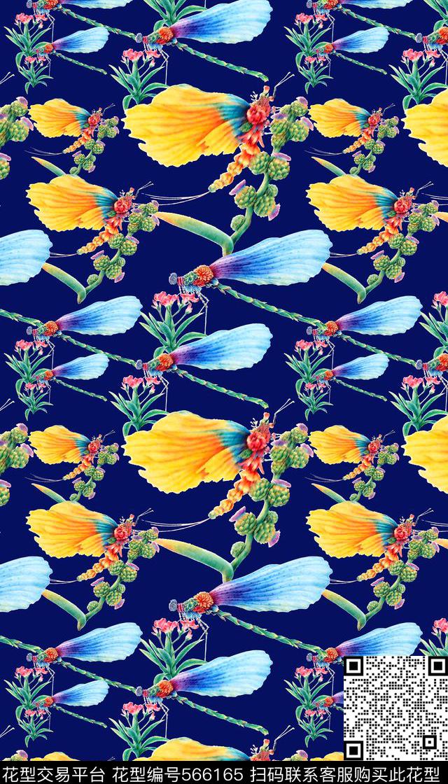 动物花上蝴蝶多彩蜻蜓手绘艺术数码印花华亿平台下载（图片编号: 566165） - 瓦栏（Walan）