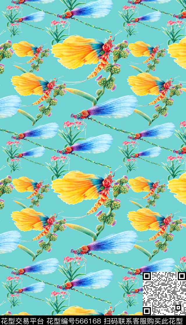 动物花上蝴蝶多彩蜻蜓手绘艺术数码印花华亿平台下载（图片编号: 566168） - 瓦栏（Walan）