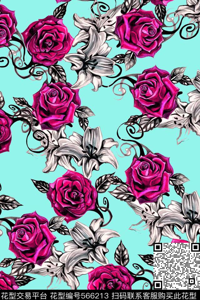 玫瑰花女装裙女装外套数码印花华亿平台下载（图片编号: 566213） - 瓦栏（Walan）