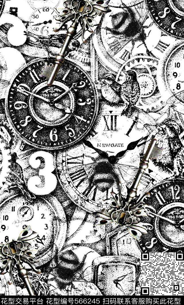 复古男装图案表盘昆虫数码印花华亿平台下载（图片编号: 566245） - 瓦栏（Walan）