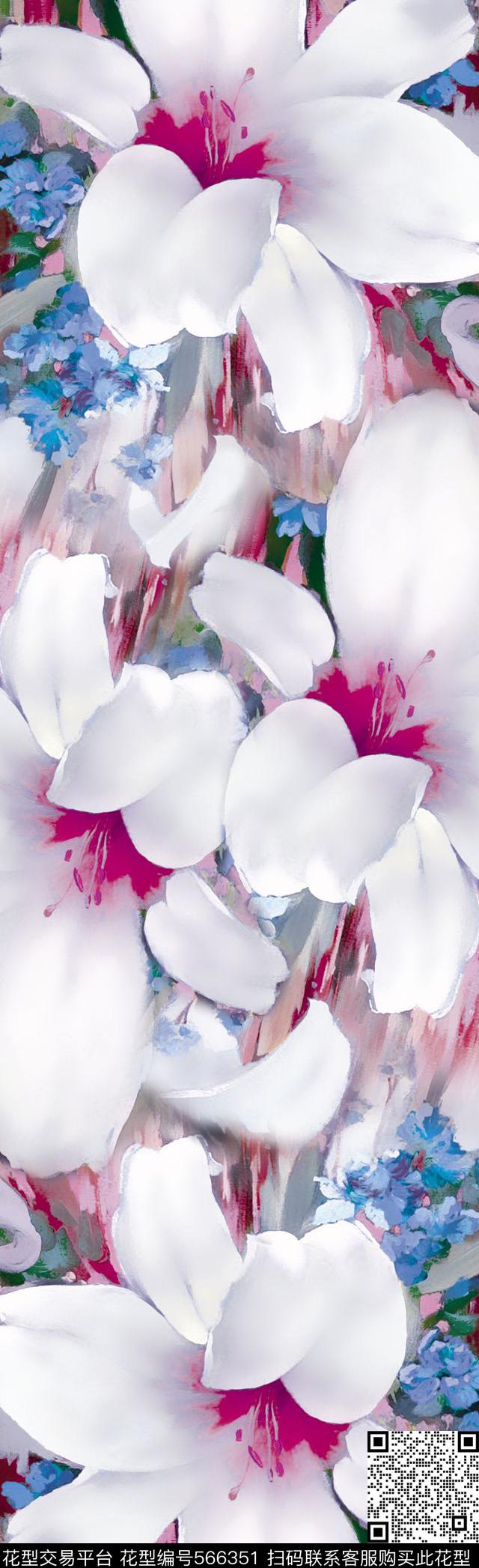 手绘油画百合数码印花华亿平台下载（图片编号: 566351） - 瓦栏（Walan）