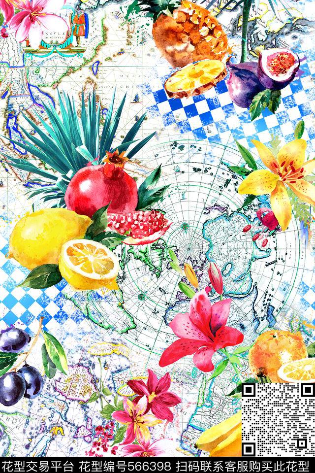 时尚花卉水果数码印花华亿平台下载（图片编号: 566398） - 瓦栏（Walan）