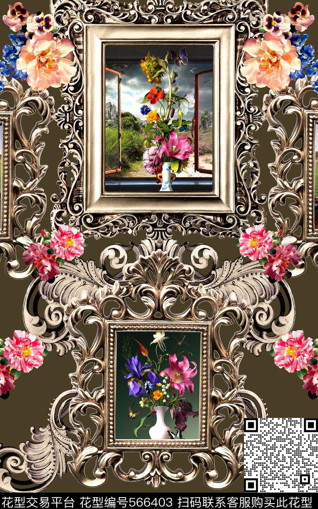 欧式复古卷草数码印花华亿平台下载（图片编号: 566403） - 瓦栏（Walan）