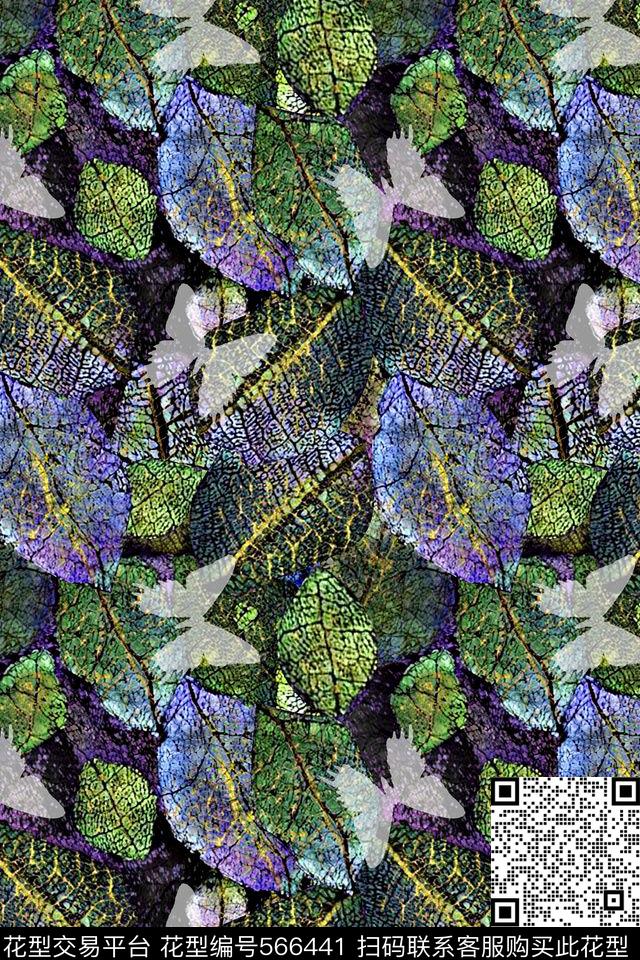 抽象树叶纹理女装裙数码印花华亿平台下载（图片编号: 566441） - 瓦栏（Walan）