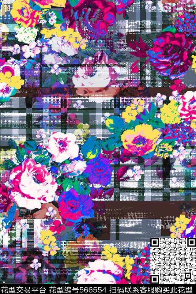休闲花卉格纹花卉男装家纺沙发图案数码印花华亿平台下载（图片编号: 566554） - 瓦栏（Walan）