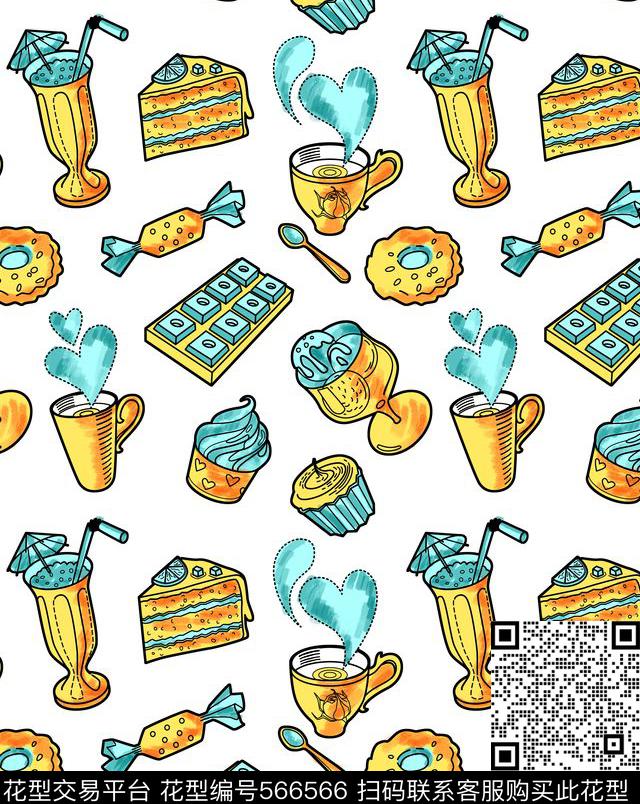 白底杯子笔触传统印花华亿平台下载（图片编号: 566566） - 瓦栏（Walan）