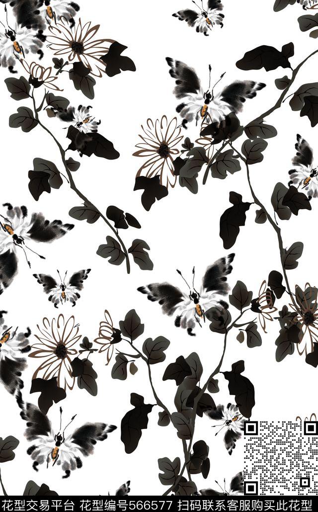 水墨画中国风数码印花数码印花华亿平台下载（图片编号: 566577） - 瓦栏（Walan）