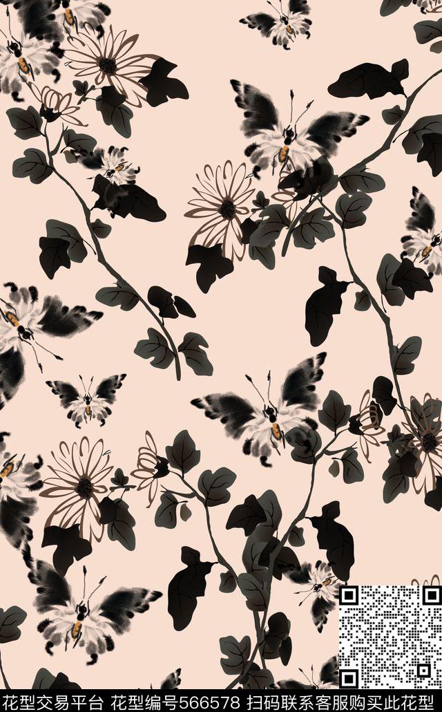 水墨画中国风数码印花数码印花华亿平台下载（图片编号: 566578） - 瓦栏（Walan）