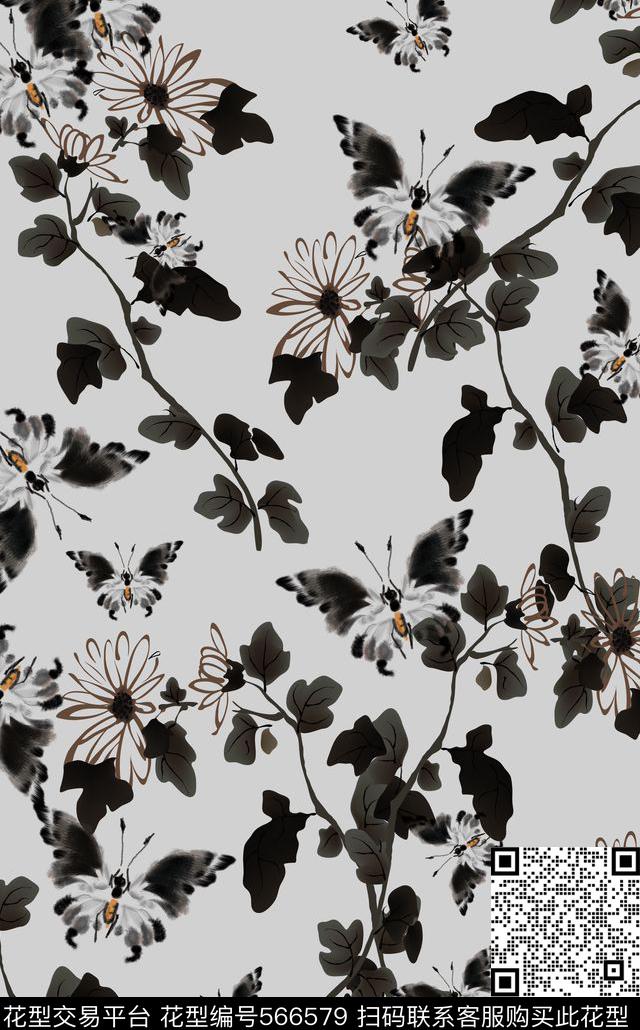 水墨画中国风数码印花数码印花华亿平台下载（图片编号: 566579） - 瓦栏（Walan）