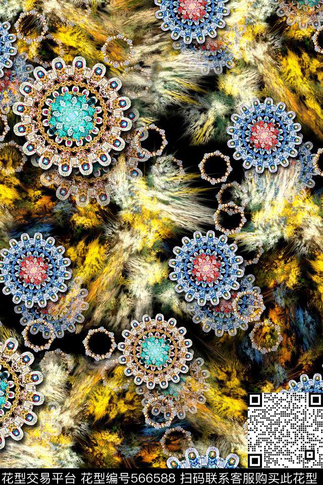 潮流时尚大牌分形艺术珠宝数码印花华亿平台下载（图片编号: 566588） - 瓦栏（Walan）