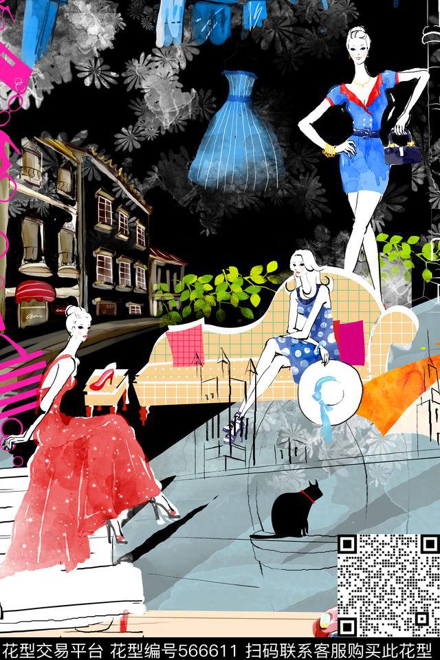 美女跑车时尚数码印花华亿平台下载（图片编号: 566611） - 瓦栏（Walan）