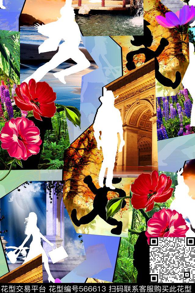 几何花卉风景数码印花华亿平台下载（图片编号: 566613） - 瓦栏（Walan）