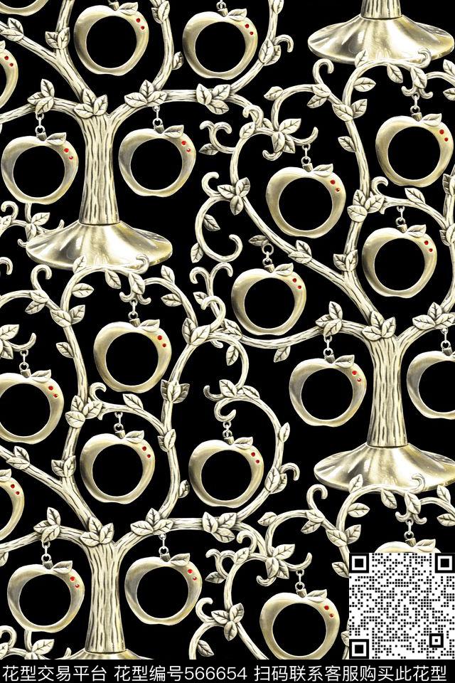 个性休闲土豪金圆圈树欧式复古流行时尚花卉数码印花华亿平台下载（图片编号: 566654） - 瓦栏（Walan）