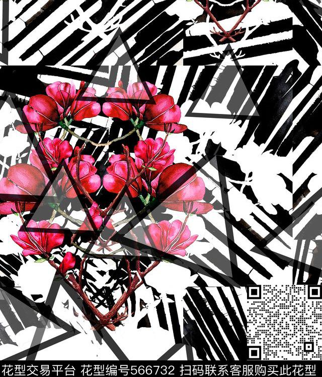 花朵几何抽象四方连续数码印花华亿平台下载（图片编号: 566732） - 瓦栏（Walan）