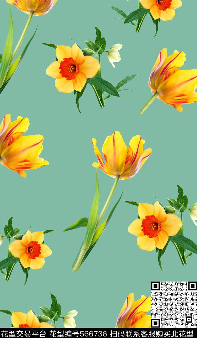 简约花卉女装数码印花华亿平台下载（图片编号: 566736） - 瓦栏（Walan）