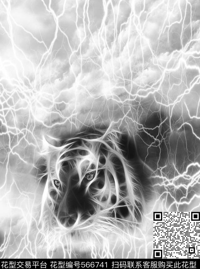 抽象豹头闪电数码印花华亿平台下载（图片编号: 566741） - 瓦栏（Walan）