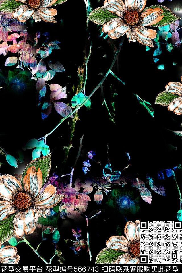 原创大牌花卉数码印花华亿平台下载（图片编号: 566743） - 瓦栏（Walan）
