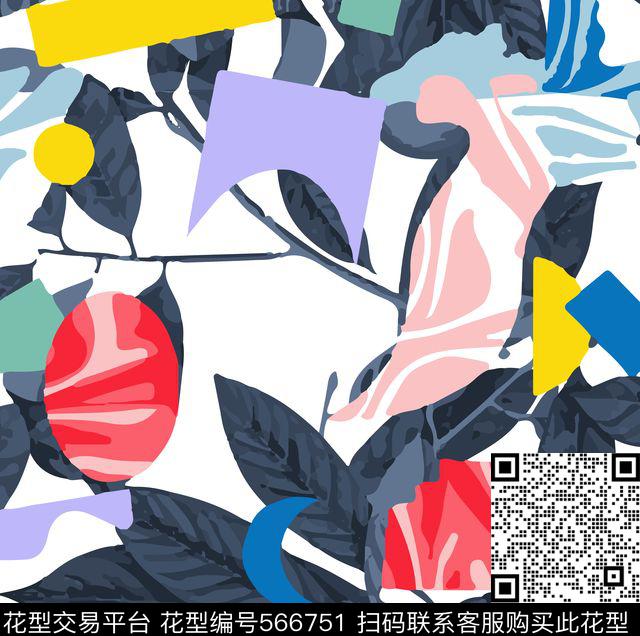 几何抽象四方连续植物传统印花华亿平台下载（图片编号: 566751） - 瓦栏（Walan）
