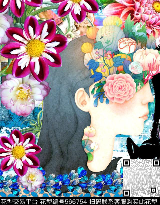 抽象鲜花豹纹美女猫咪男装女装卫衣数码印花华亿平台下载（图片编号: 566754） - 瓦栏（Walan）