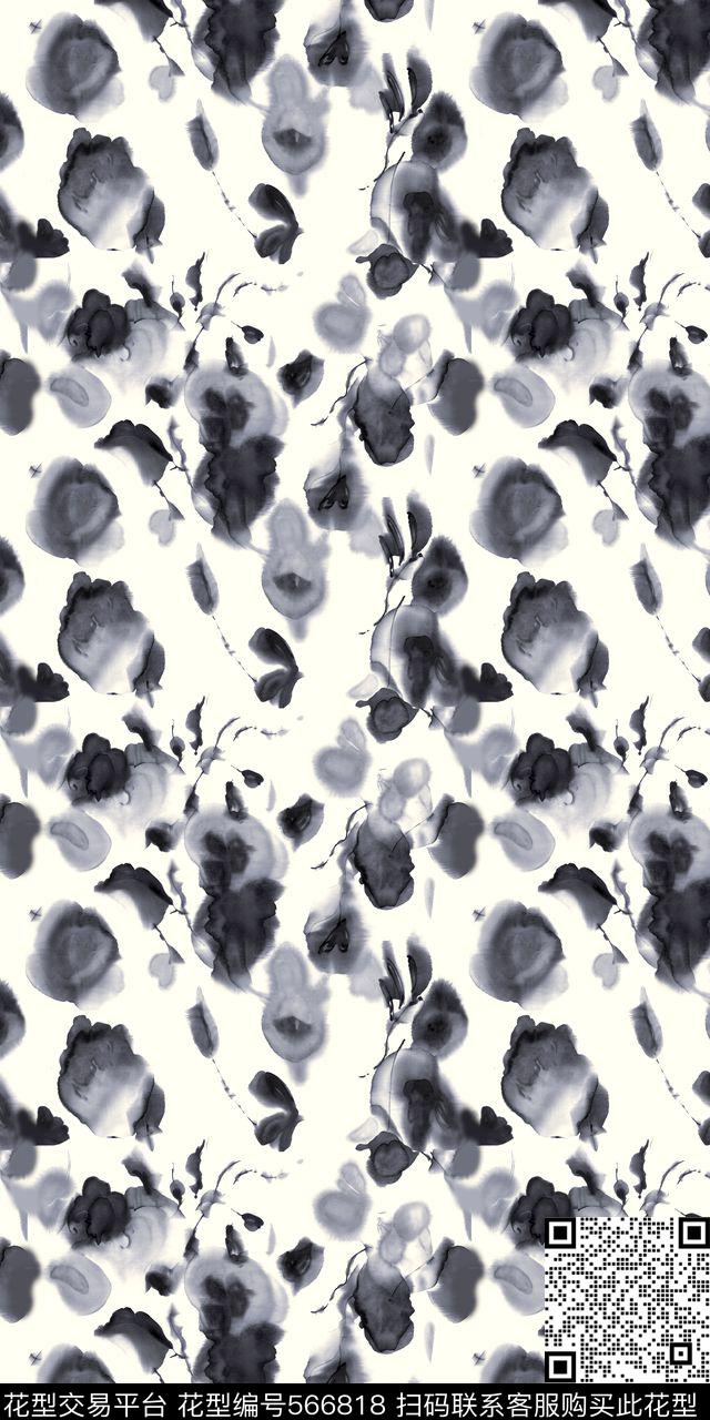 抽象大牌手绘数码印花华亿平台下载（图片编号: 566818） - 瓦栏（Walan）