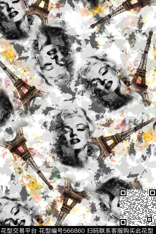 衬衣黑白梦露数码印花华亿平台下载（图片编号: 566860） - 瓦栏（Walan）