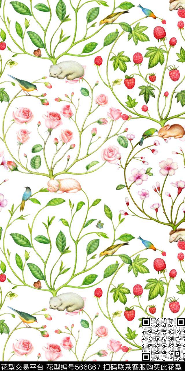 衬衫印花可爱动物头上长草长花田园风数码印花华亿平台下载（图片编号: 566867） - 瓦栏（Walan）