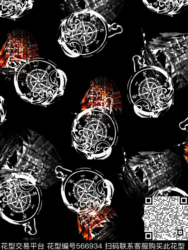 时尚潮流大牌航海风潮指南针数码印花华亿平台下载（图片编号: 566934） - 瓦栏（Walan）