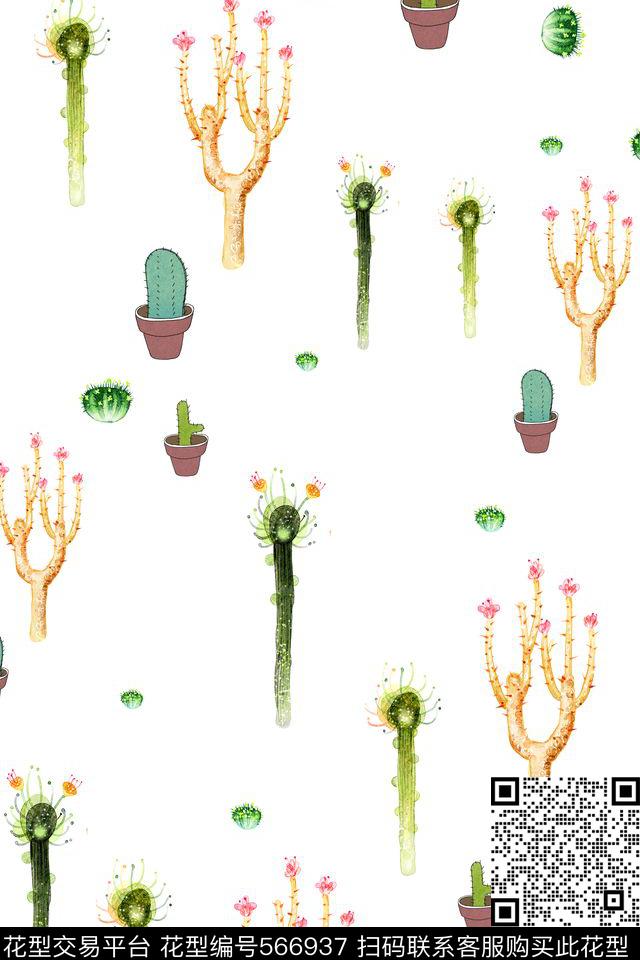 热带潮流时尚大牌卡通仙人掌数码印花华亿平台下载（图片编号: 566937） - 瓦栏（Walan）