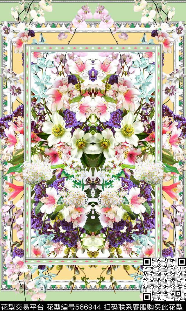 时尚条纹花卉数码印花华亿平台下载（图片编号: 566944） - 瓦栏（Walan）