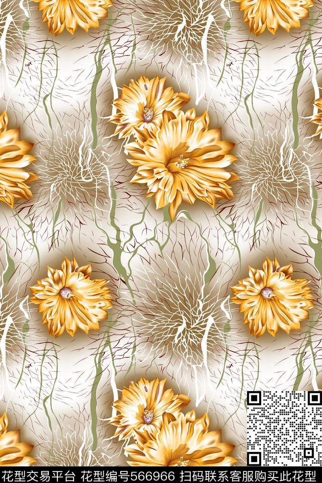 浪漫花卉花朵手绘印花传统印花华亿平台下载（图片编号: 566966） - 瓦栏（Walan）