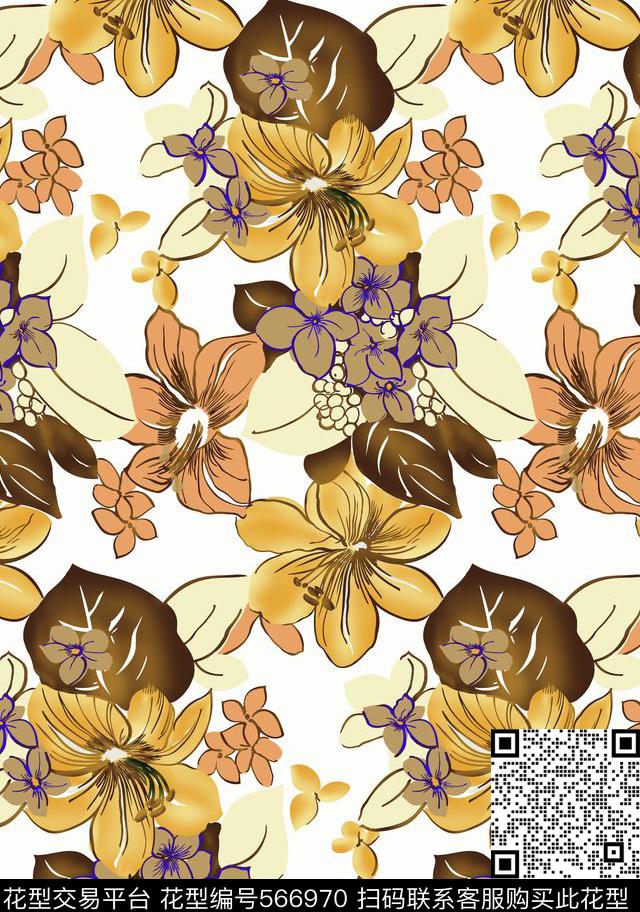 分色花纹花卉组合传统印花华亿平台下载（图片编号: 566970） - 瓦栏（Walan）