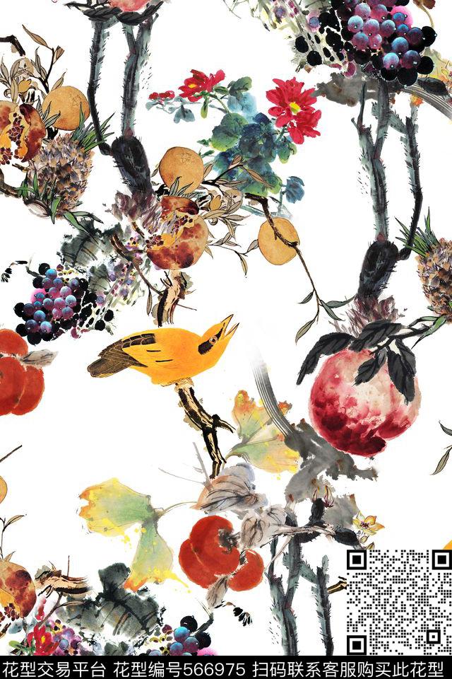 中国风女装国画工笔画数码印花华亿平台下载（图片编号: 566975） - 瓦栏（Walan）