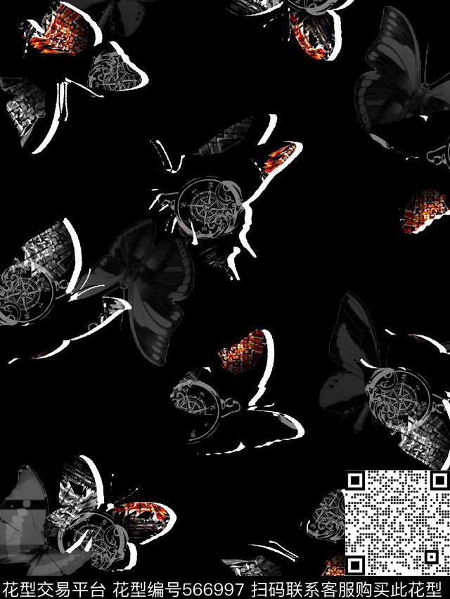 抽象男装图案大牌蝴蝶剪影数码印花华亿平台下载（图片编号: 566997） - 瓦栏（Walan）