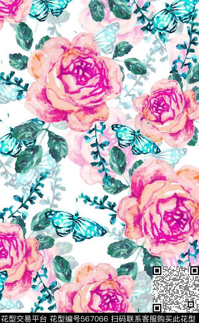 蝴蝶素材高清大花欧美流行时尚数码印花华亿平台下载（图片编号: 567066） - 瓦栏（Walan）