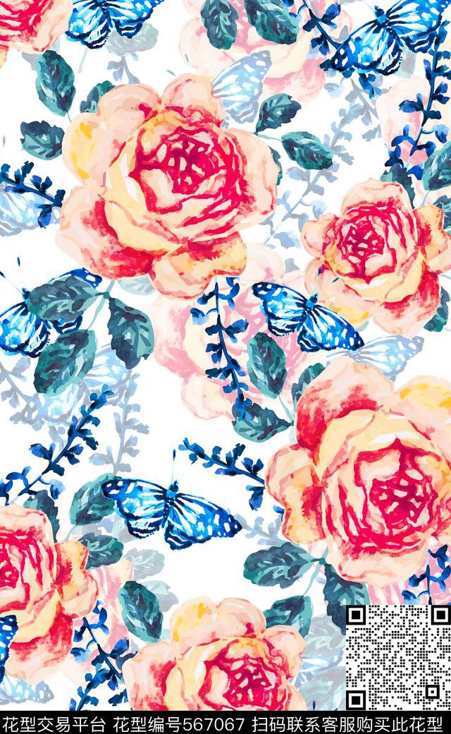 蝴蝶素材高清大花欧美流行时尚数码印花华亿平台下载（图片编号: 567067） - 瓦栏（Walan）