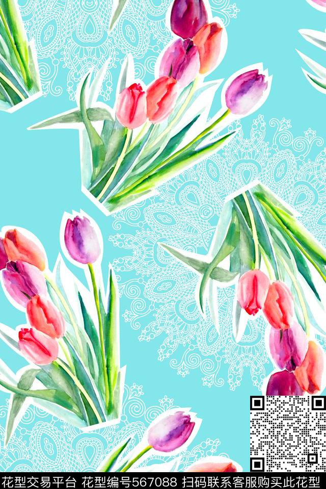 时尚潮流大牌手绘数码印花华亿平台下载（图片编号: 567088） - 瓦栏（Walan）