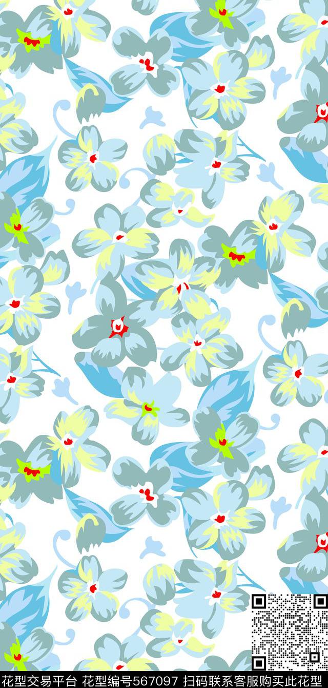 分色小花朵花朵组合传统印花华亿平台下载（图片编号: 567097） - 瓦栏（Walan）