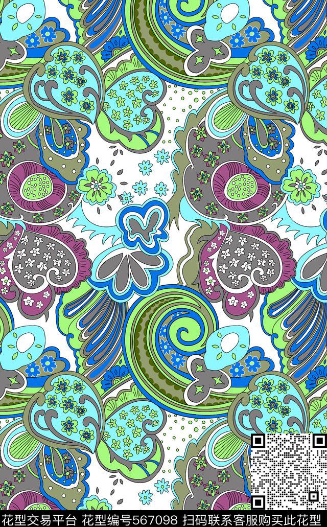 分色面料印花佩斯利传统印花华亿平台下载（图片编号: 567098） - 瓦栏（Walan）