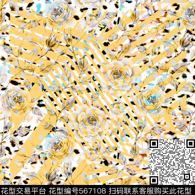 潮流时尚几何花卉花朵几何线条波点方巾图案华亿平台数码印花华亿平台下载（图片编号: 567108） - 瓦栏（Walan）