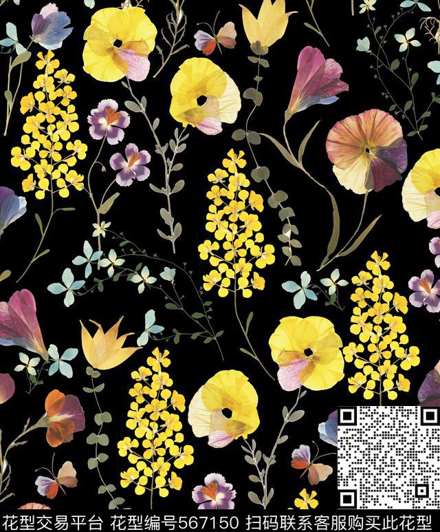 时尚黑底数码数码印花华亿平台下载（图片编号: 567150） - 瓦栏（Walan）